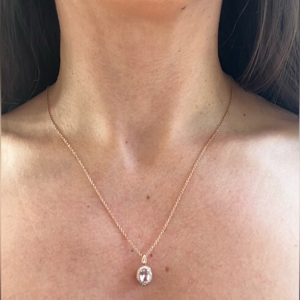 1ct Morganite necklace with pave diamonds - rose gold chain